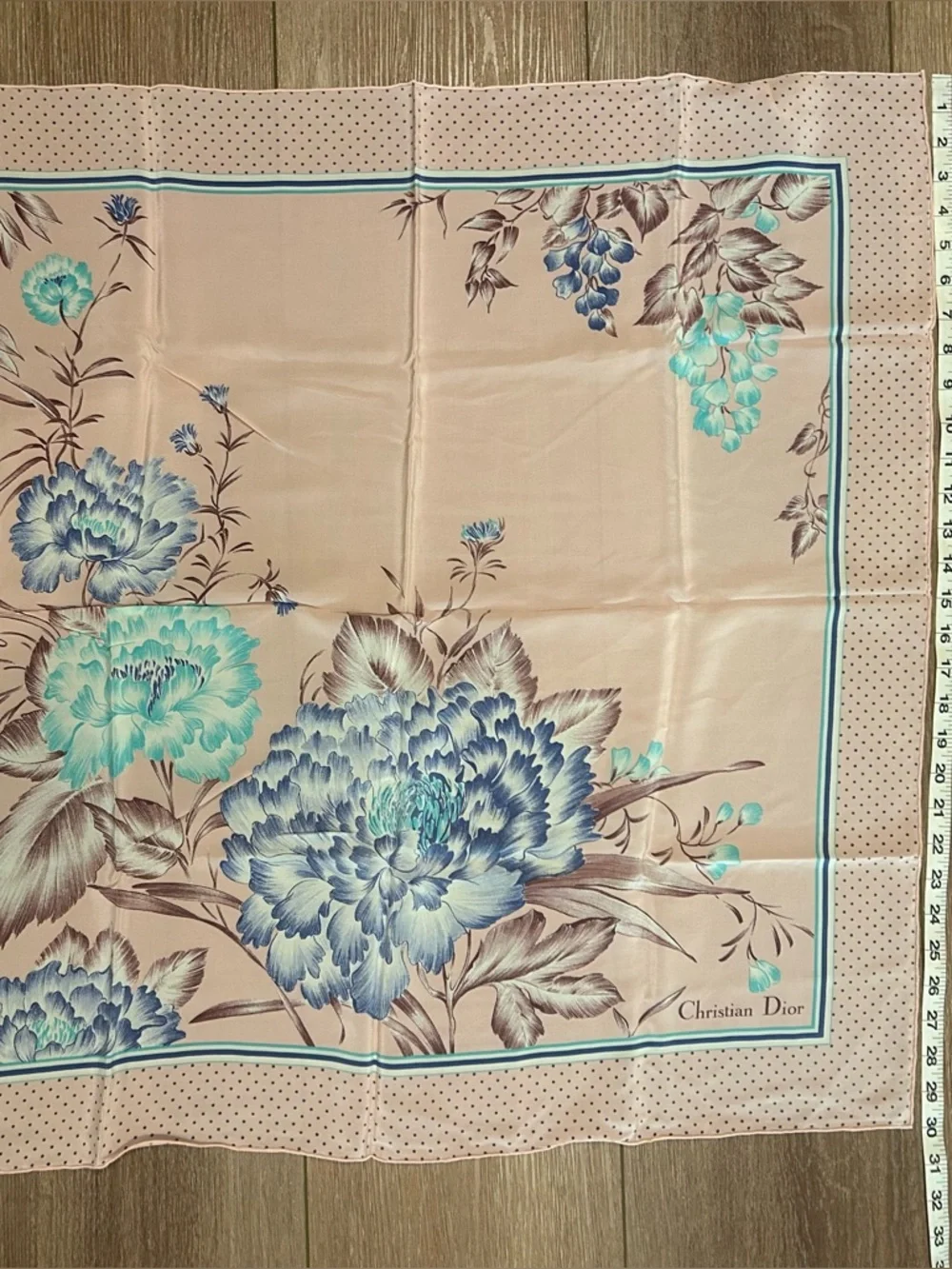 Dior Pastel Pink Floral Polka-Dot Square Silk Scarf